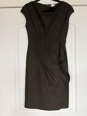 MaxMara Olive Draped Cap-Sleeve Midi Dress